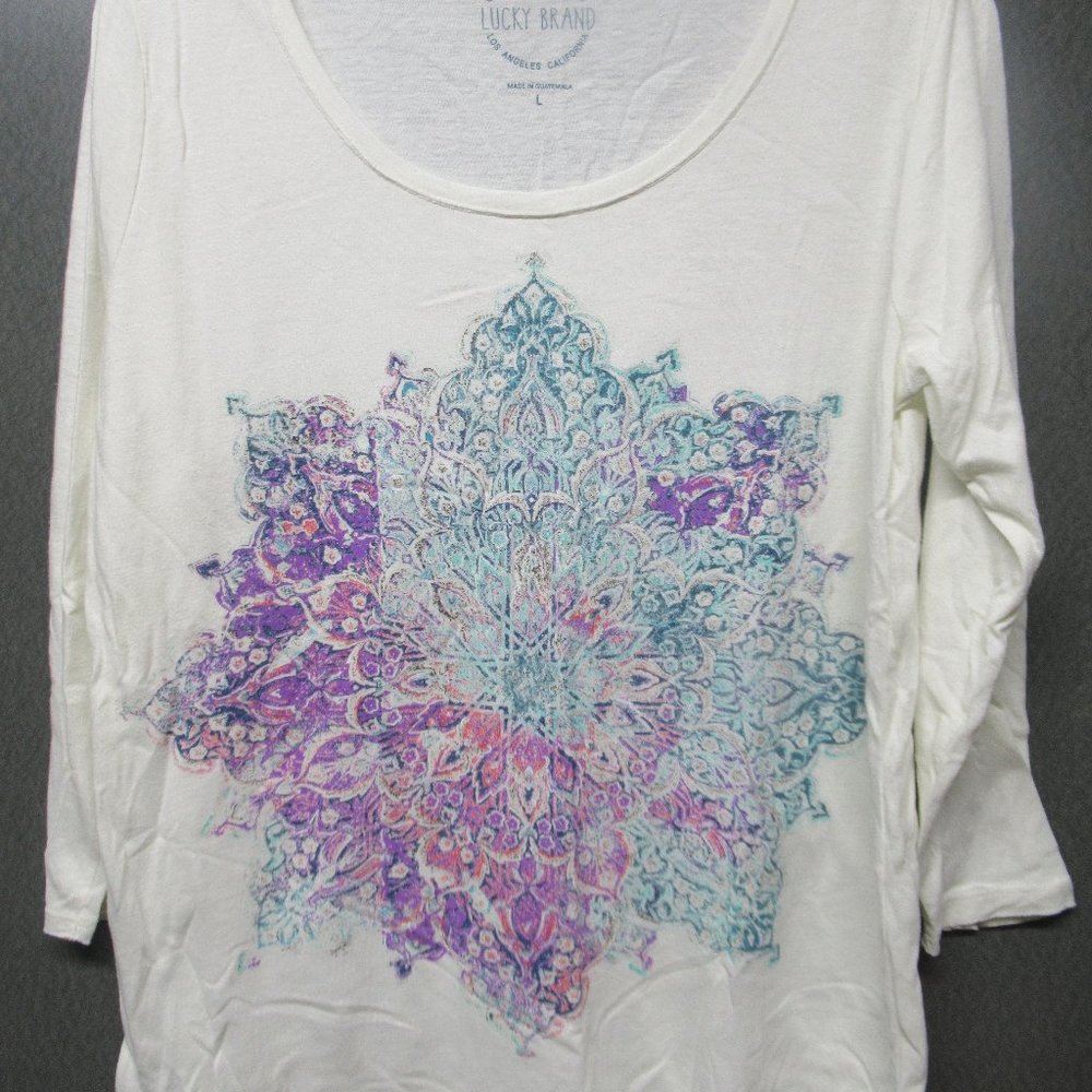 Lucky Brand White Mandala Tee Size L